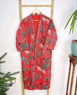 Kantha Cotton Reversible Kimono Long Length Jacket Unisex Robe Handmade Sustainable Eco-fashion Regal Christmas Red Animal Jungle Safari 12 Kantha Cotton Reversible Kimono Long Length Jacket Unisex Robe Handmade Sustainable Eco-fashion Regal Christmas Red Animal Jungle Safari -Jewellery Paradise il fullxfull.4416967670 9mcp