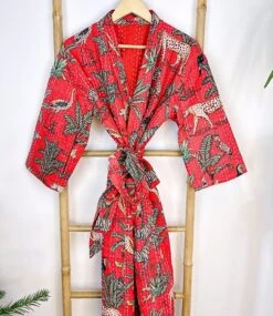 Kantha Cotton Reversible Kimono Long Length Jacket Unisex Robe Handmade Sustainable Eco-fashion Regal Christmas Red Animal Jungle Safari 15 Kantha Cotton Reversible Kimono Long Length Jacket Unisex Robe Handmade Sustainable Eco-fashion Regal Christmas Red Animal Jungle Safari -Jewellery Paradise il fullxfull.4416967954 do2n