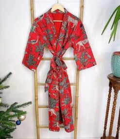 Kantha Cotton Reversible Kimono Long Length Jacket Unisex Robe Handmade Sustainable Eco-fashion Regal Christmas Red Animal Jungle Safari 14 Kantha Cotton Reversible Kimono Long Length Jacket Unisex Robe Handmade Sustainable Eco-fashion Regal Christmas Red Animal Jungle Safari -Jewellery Paradise il fullxfull.4416967960 svoi