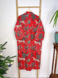 Kantha Cotton Reversible Kimono Long Length Jacket Unisex Robe Handmade Sustainable Eco-fashion Regal Christmas Red Animal Jungle Safari 13 Kantha Cotton Reversible Kimono Long Length Jacket Unisex Robe Handmade Sustainable Eco-fashion Regal Christmas Red Animal Jungle Safari -Jewellery Paradise il fullxfull.4416968004 69pa
