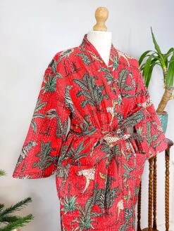 Kantha Cotton Reversible Kimono Long Length Jacket Unisex Robe Handmade Sustainable Eco-fashion Regal Christmas Red Animal Jungle Safari 19 Kantha Cotton Reversible Kimono Long Length Jacket Unisex Robe Handmade Sustainable Eco-fashion Regal Christmas Red Animal Jungle Safari -Jewellery Paradise il fullxfull.4416968220 1hgh