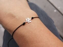 Snowflake Sterling Silver Dainty Cord Bracelet* Feminine* Layered Bracelet* Christmas
