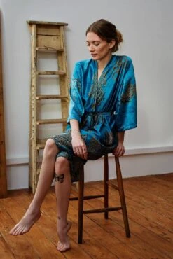 Sky Blue Kimono Robe, Christmas Gift Ideas, Silk Blend Kimono, Sleepwear, Vintage Kimono, Bridesmaid Robes, Bridal Robe, Gifts For Her, Maru -Jewellery Paradise il fullxfull.4422099927 dvbu