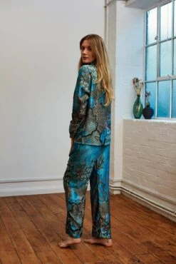 Ocean Blue Silk Blend Pyjama Set, Silk Nightwear Satin Pyjamas Gifts For Her, Maru Pyjama Set, Home Christmas Gifts, Loungewear -Jewellery Paradise il fullxfull.4422104357 ra29