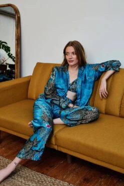 Ocean Blue Silk Blend Pyjama Set, Silk Nightwear Satin Pyjamas Gifts For Her, Maru Pyjama Set, Home Christmas Gifts, Loungewear -Jewellery Paradise il fullxfull.4422104613 3opk