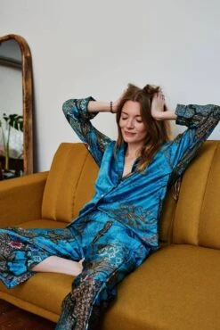 Ocean Blue Silk Blend Pyjama Set, Silk Nightwear Satin Pyjamas Gifts For Her, Maru Pyjama Set, Home Christmas Gifts, Loungewear -Jewellery Paradise il fullxfull.4422104955 h9be