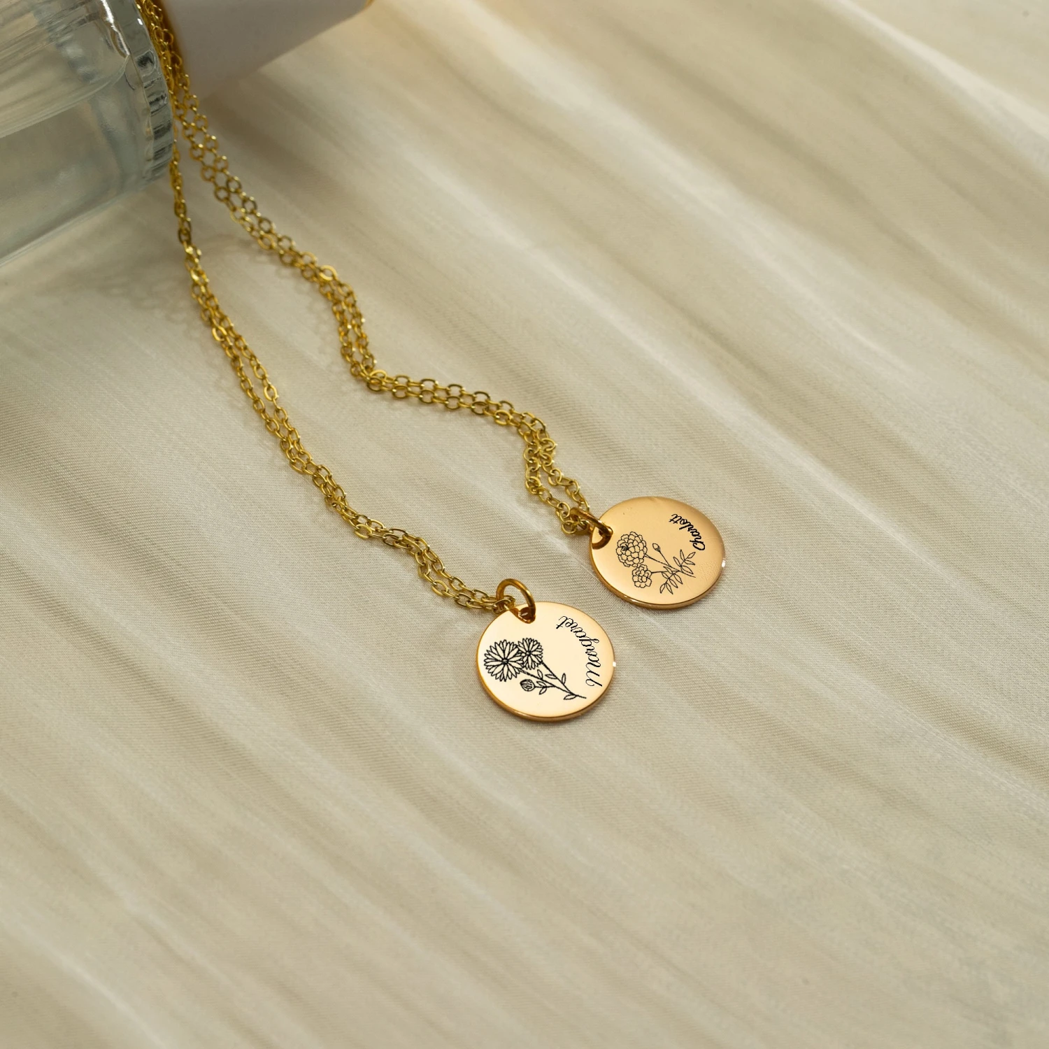 Personalized Birth Flower Disc Necklace, Month Floral Charm Name Necklace, Floral Necklace, Birthday Christmas Bridesmaid Gift For Her/Mom 7 Personalized Birth Flower Disc Necklace, Month Floral Charm Name Necklace, Floral Necklace, Birthday Christmas Bridesmaid Gift For Her/Mom - Image 5