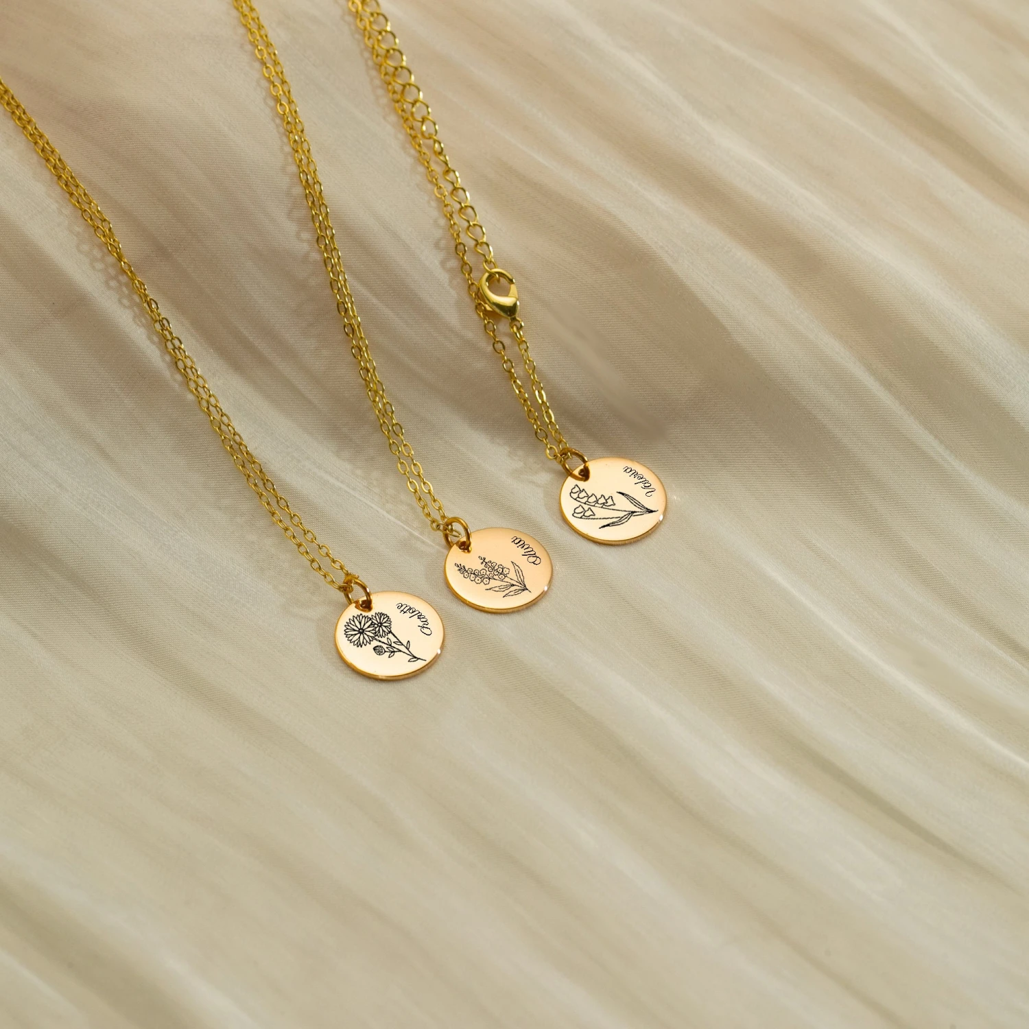 Personalized Birth Flower Disc Necklace, Month Floral Charm Name Necklace, Floral Necklace, Birthday Christmas Bridesmaid Gift For Her/Mom 8 Personalized Birth Flower Disc Necklace, Month Floral Charm Name Necklace, Floral Necklace, Birthday Christmas Bridesmaid Gift For Her/Mom - Image 6