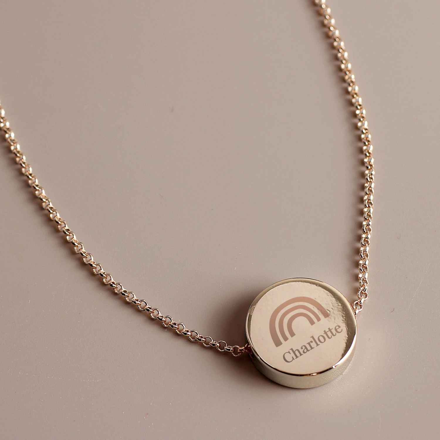 Rainbow Rose Gold Tone Disc Necklace- PERSONALISE With A Name - Perfect For Birthday, Christmas, Valentines Day, Wedding Or Just Because 6 Rainbow Rose Gold Tone Disc Necklace- PERSONALISE With A Name - Perfect For Birthday, Christmas, Valentines Day, Wedding Or Just Because - Image 4
