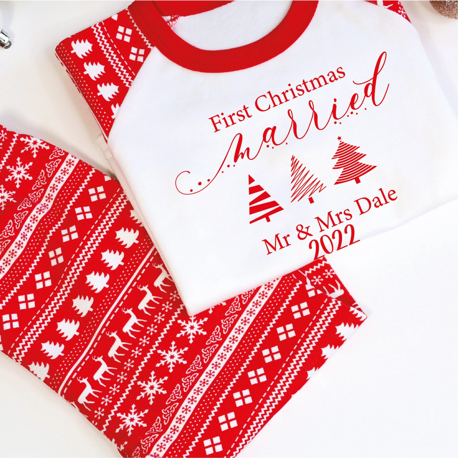 First Christmas Married Mr And Mrs Matching Christmas Pyjamas, Mr And Mrs Christmas Pyjamas, 1st Christmas Married Pajamas, Hubby Wifey PJs 4 First Christmas Married Mr And Mrs Matching Christmas Pyjamas, Mr And Mrs Christmas Pyjamas, 1st Christmas Married Pajamas, Hubby Wifey PJs - Image 2