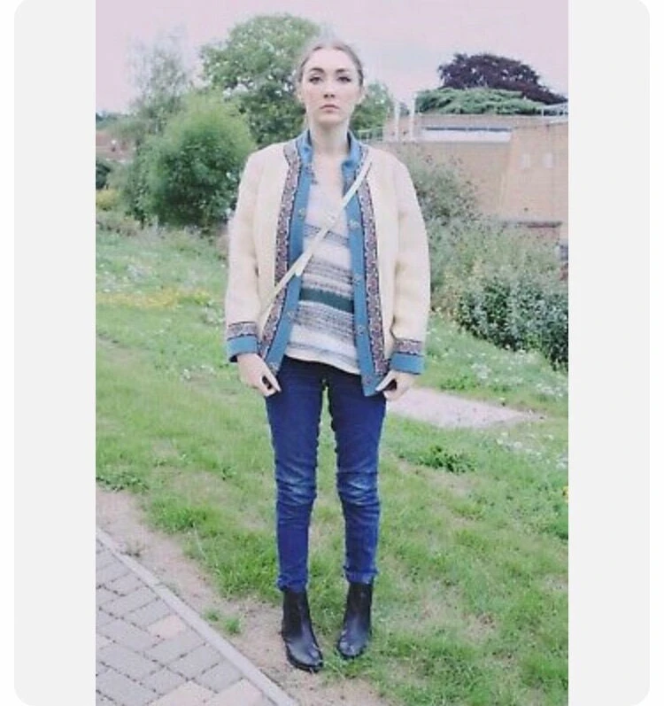 Vintage 1970s Nordic Wool Jacket Coat By A.S. EVEBOFOSS. Cream, Blue. Christmas. 4 Vintage 1970s Nordic Wool Jacket Coat By A.S. EVEBOFOSS. Cream, Blue. Christmas. - Image 2