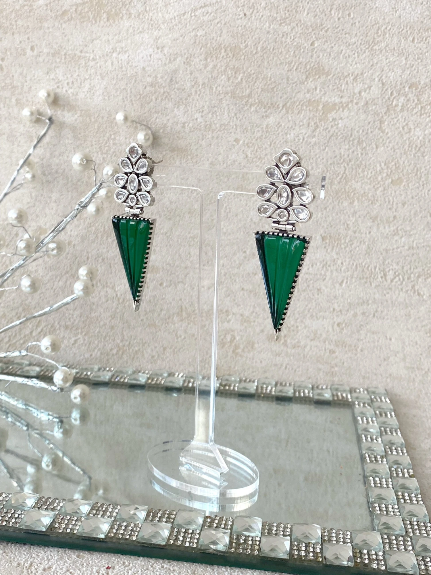 Doublet Earrigs,V Shape,aqua ,emarald Handmade Earrings,stones,silver ,gift For Christmas,luxury 6 Doublet Earrigs,V Shape,aqua ,emarald Handmade Earrings,stones,silver ,gift For Christmas,luxury - Image 4