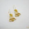 Christmas Bell And White Snowflakes Earrings In Transparent And Gold Polymer Clay