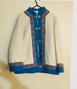 Vintage 1970s Nordic Wool Jacket Coat By A.S. EVEBOFOSS. Cream, Blue. Christmas.
