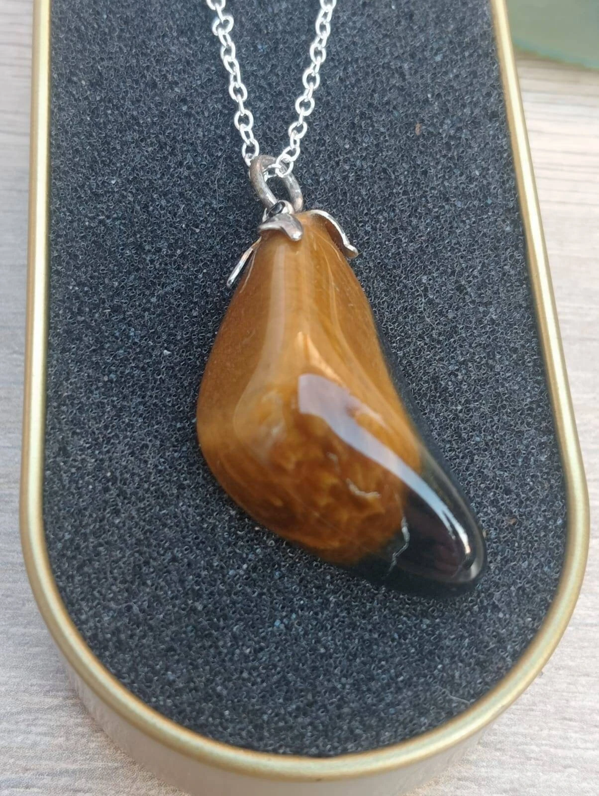 Large Tigers Eye Pendant, Teardrop Shaped Pendant, 925 Sterling Silver Necklace, 18th Anniversary Stone, Perfect Gift For Christmas, Unisex 4 Large Tigers Eye Pendant, Teardrop Shaped Pendant, 925 Sterling Silver Necklace, 18th Anniversary Stone, Perfect Gift For Christmas, Unisex - Image 2