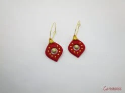 Christmas Bauble Earring In Red And Gold Polymer Clay
