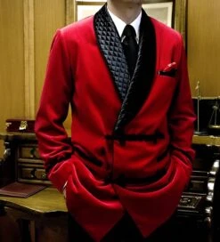 Silk Robe Smoking Jacket Red Velvet Blazer Party Wear Dinner Jacket. New Year Party And Christmas Wear Jacket. Christmas Gift For Husband