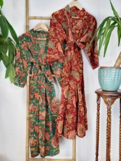 Pure Cotton Indian Block Printed House Robe Summer Kimono Floral Beach Coverup/Comfy Red Green Christmas Beige Stripe Floral Garden -Jewellery Paradise il fullxfull.4446643429 656r
