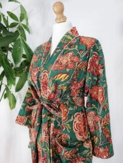 Pure Cotton Indian Block Printed House Robe Summer Kimono Floral Beach Coverup/Comfy Red Green Christmas Beige Stripe Floral Garden -Jewellery Paradise il fullxfull.4446643505 61ob