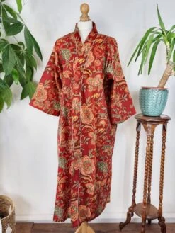 Pure Cotton Indian Block Printed House Robe Summer Kimono Floral Beach Coverup/Comfy Red Green Christmas Beige Stripe Floral Garden -Jewellery Paradise il fullxfull.4446643847 1j6z