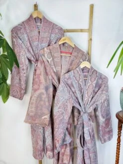 Luxury Pure Merino Boiled Wool Unisex Paisley Floral Kimono Jacket Robe Persian Oriental Royal Soft Lilac Pink Lavender Love Christmas Gift