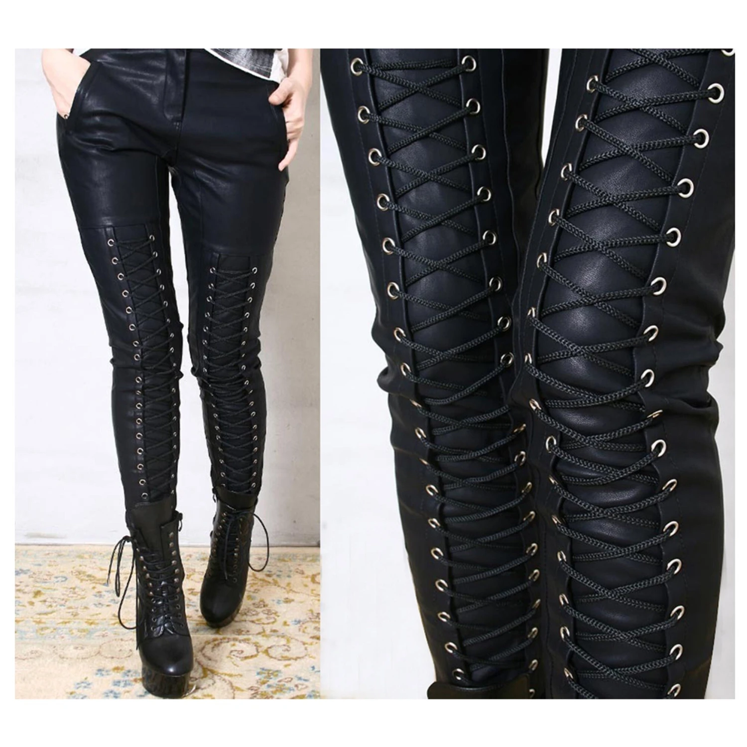 Women Leather Pants Genuine Sheep Leather Motorcycle Pants Black Leather Ladies Pants Handmade Leather Steampunk Pants Christmas Gift 8 Women Leather Pants Genuine Sheep Leather Motorcycle Pants Black Leather Ladies Pants Handmade Leather Steampunk Pants Christmas Gift - Image 6