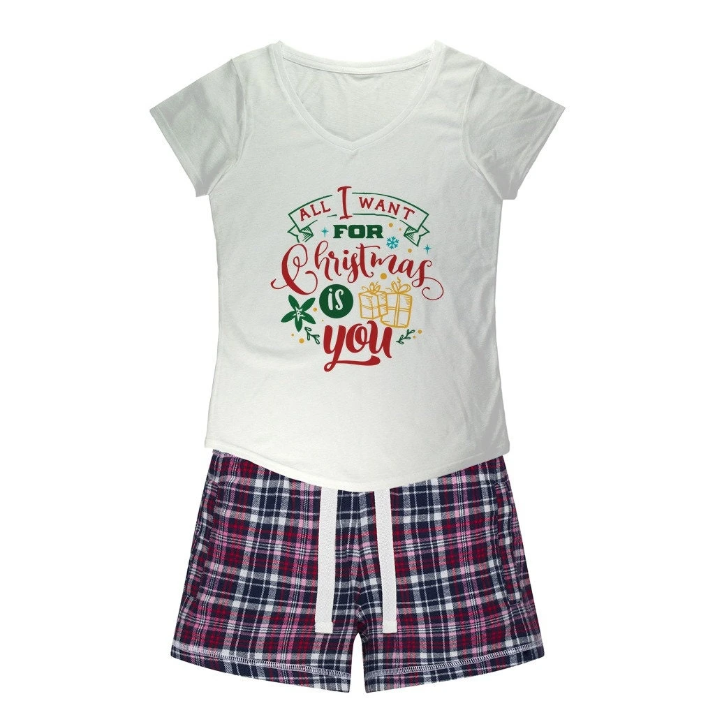 All I Want For Christmas Is YOU Women's Sleepy Tee And Flannel Short 4 All I Want For Christmas Is YOU Women's Sleepy Tee And Flannel Short - Image 2