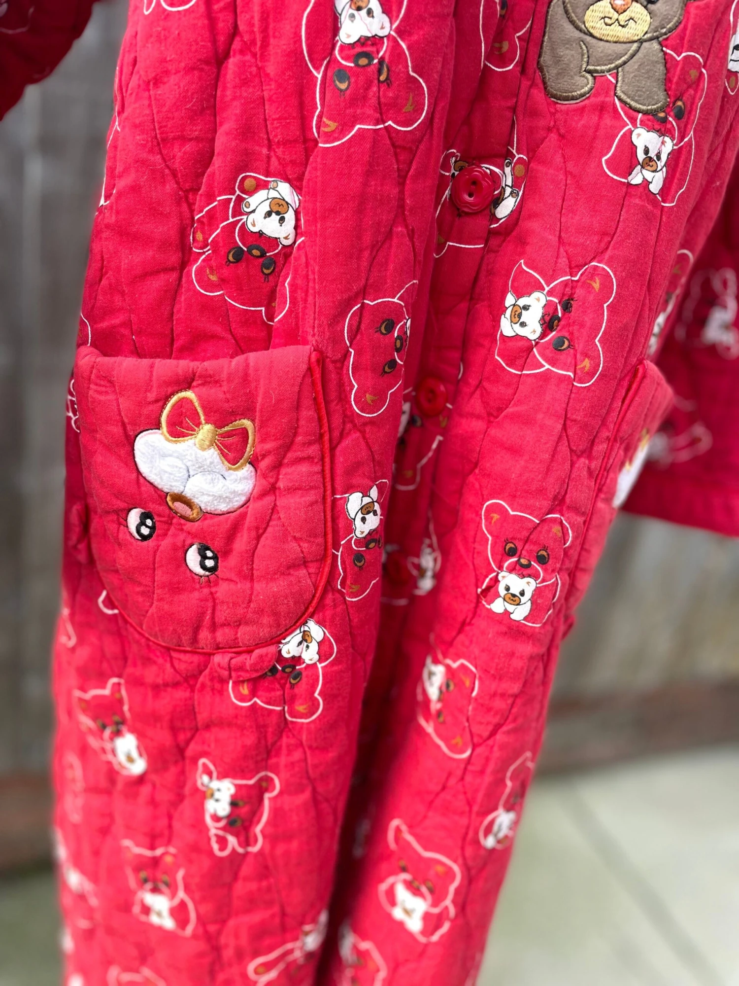 Vintage 80s 90s Teddy Cute Novelty Housecoat Jacket Red Christmas Cosy Loungewear 7 Vintage 80s 90s Teddy Cute Novelty Housecoat Jacket Red Christmas Cosy Loungewear - Image 5