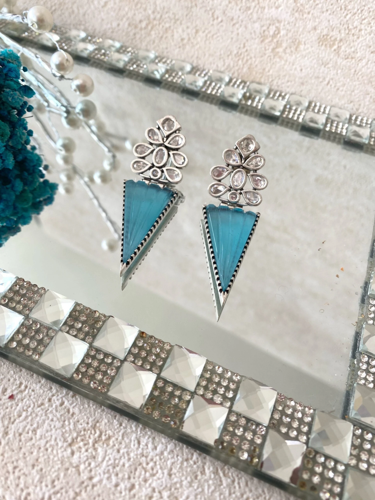 Doublet Earrigs,V Shape,aqua ,emarald Handmade Earrings,stones,silver ,gift For Christmas,luxury 4 Doublet Earrigs,V Shape,aqua ,emarald Handmade Earrings,stones,silver ,gift For Christmas,luxury - Image 2