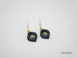 Blue And Gold Polymer Clay Christmas Bauble Earrings
