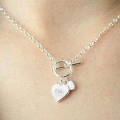Personalised Hearts T-Bar Necklace, Gift For Her,Valentine's Day Mother's Day, Birthday Gift, Christmas Gift
