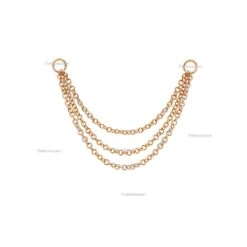 14k Solid Yellow Gold Triple Chain Stud Earring, Charm Chain Ear Jacket For Earrings, Three Chain Layering Earrings Fine Jewelry Christmas