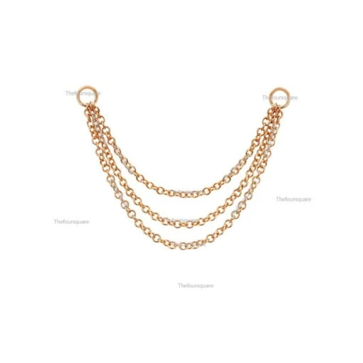 14k Solid Yellow Gold Triple Chain Stud Earring, Charm Chain Ear Jacket For Earrings, Three Chain Layering Earrings Fine Jewelry Christmas -Jewellery Paradise il fullxfull.4630812789 reaq