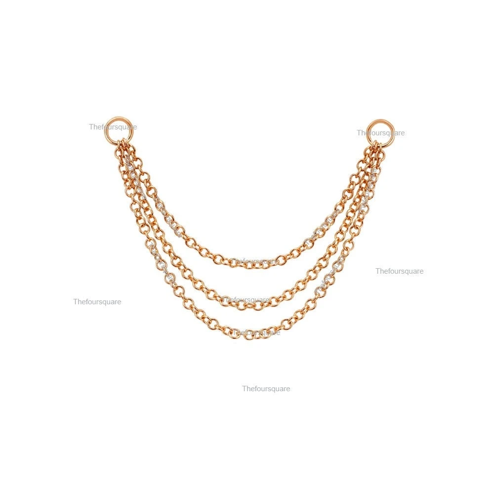 14k Solid Yellow Gold Triple Chain Stud Earring, Charm Chain Ear Jacket For Earrings, Three Chain Layering Earrings Fine Jewelry Christmas 3 14k Solid Yellow Gold Triple Chain Stud Earring, Charm Chain Ear Jacket For Earrings, Three Chain Layering Earrings Fine Jewelry Christmas