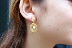 Sun Earrings, White And Gold, Christmas Gift