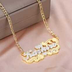 Two Tone Heart Name Necklace, Double Name Plate, Personalized Nameplate Gold Double Plate, Name Necklace, Christmas Gifts Jewelry For Her -Jewellery Paradise il fullxfull.4661129970 tgpu