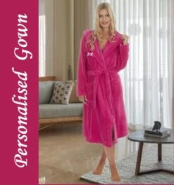 Personalised Ladies Supersoft Fleece Hooded Dressing Gown Robe - CHRISTMAS GIFT