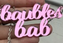 Baubles Bab Mirrored Necklace. Pink Christmas