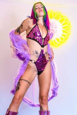 Lilac Faux Fur Kimono Hooded Unique Rave Unicorn Show Girl Faux Fur Kimono Jacket Sheer Sparkle Christmas Cover Up