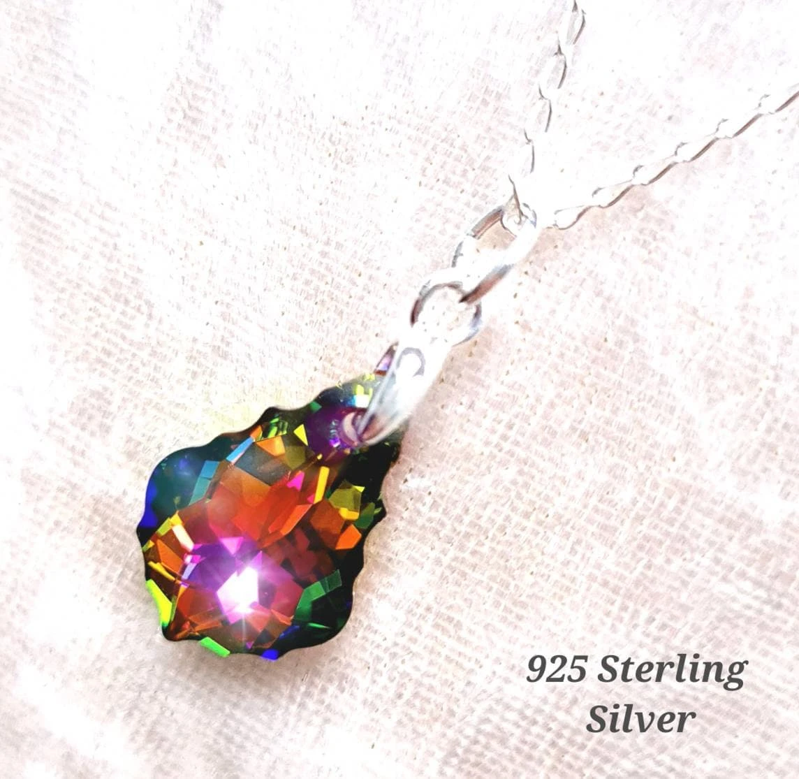 Genuine Crystal Necklace. Vitrail Medium Pendant On 925 Sterling Silver Chain. Handcrafted. Birthday/Christmas/Eid/Mothers Day Gift 3 Genuine Crystal Necklace. Vitrail Medium Pendant On 925 Sterling Silver Chain. Handcrafted. Birthday/Christmas/Eid/Mothers Day Gift