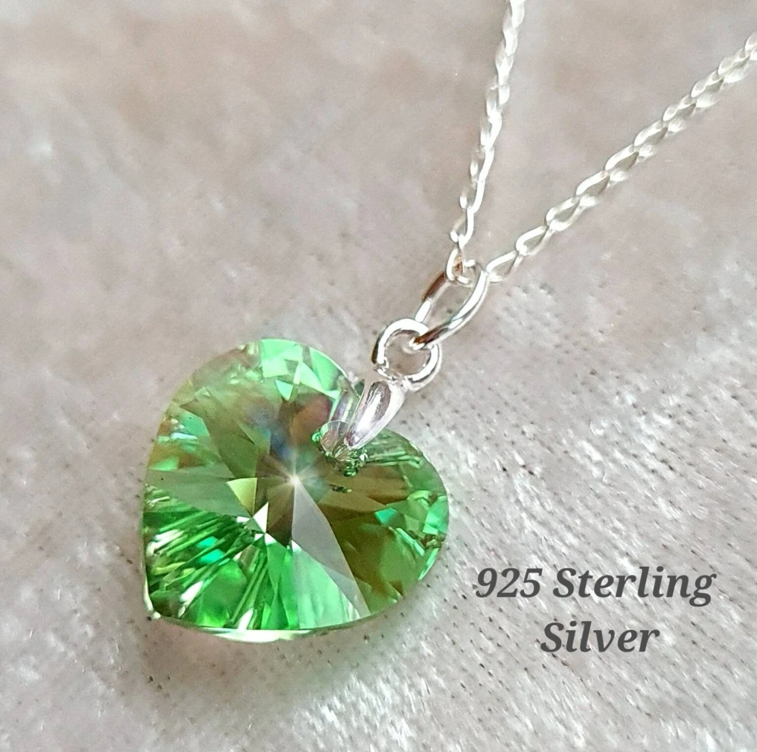 Genuine Crystal Necklace. Peridot Aurora Borealis Pendant On 925 Sterling Silver Chain. Handcrafted Birthday/Christmas/Eid/MothersDay Gift 3 Genuine Crystal Necklace. Peridot Aurora Borealis Pendant On 925 Sterling Silver Chain. Handcrafted Birthday/Christmas/Eid/MothersDay Gift