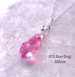 Genuine Crystal Necklace. Rose Aurora Borealis Pendant On 925 Sterling Silver Chain. Birthday Christmas Eid Mothers Day Bridesmaid Gift