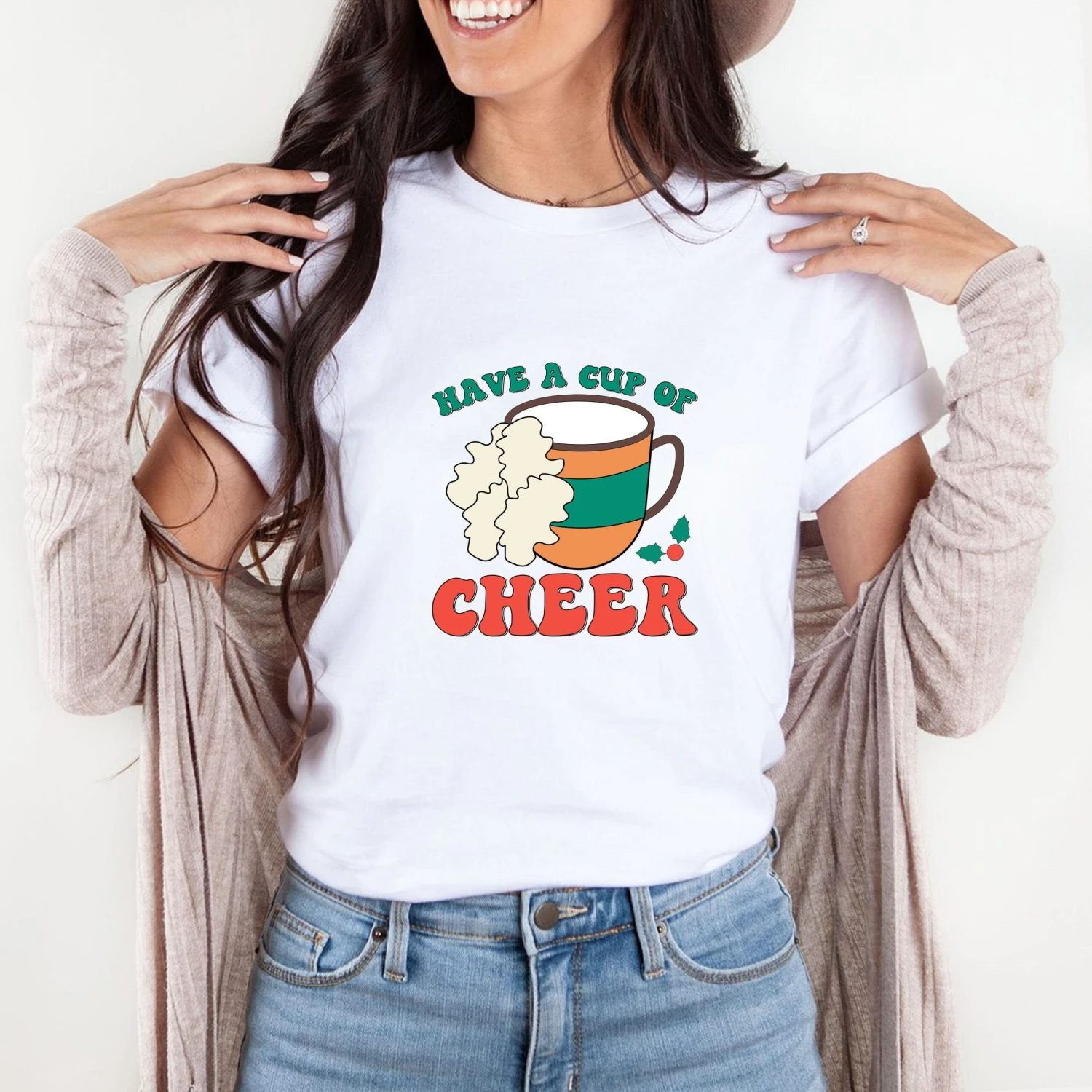 Have A Cup Of Cheer Christmas Shirt, Comfy Retro Shirt For Family, Christmas Clothing For Holidays, Tshirt Gift For Family And Friends 4 Have A Cup Of Cheer Christmas Shirt, Comfy Retro Shirt For Family, Christmas Clothing For Holidays, Tshirt Gift For Family And Friends - Image 2