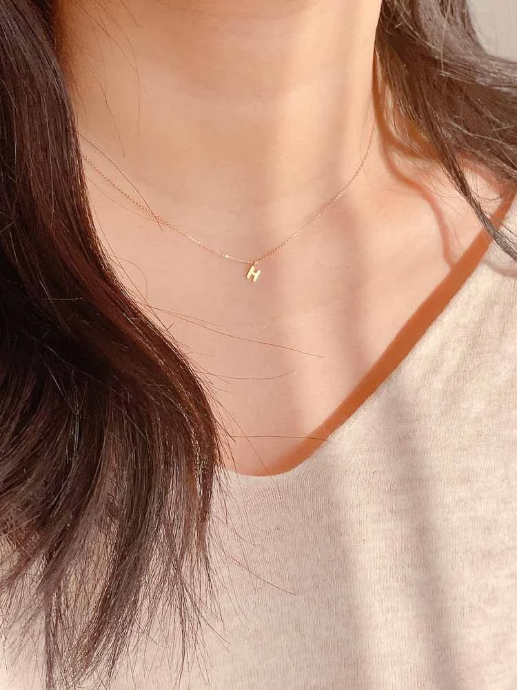 Personalised 14K Solid Gold Delicate Alphabet Charms, Tiny Dainty Letter Charm, Lucky Letter Gold Necklace Pendant, Christmas Gift For Her 5 Personalised 14K Solid Gold Delicate Alphabet Charms, Tiny Dainty Letter Charm, Lucky Letter Gold Necklace Pendant, Christmas Gift For Her - Image 3