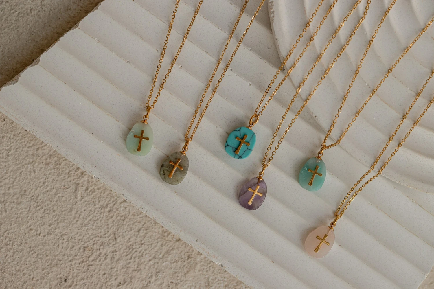 18K Gold Filled Cross Necklace, Christian Christmas Necklace, Crucifix Necklace, New Year Gift, Natural Stone Necklace, Colorful Necklace 9 18K Gold Filled Cross Necklace, Christian Christmas Necklace, Crucifix Necklace, New Year Gift, Natural Stone Necklace, Colorful Necklace - Image 7