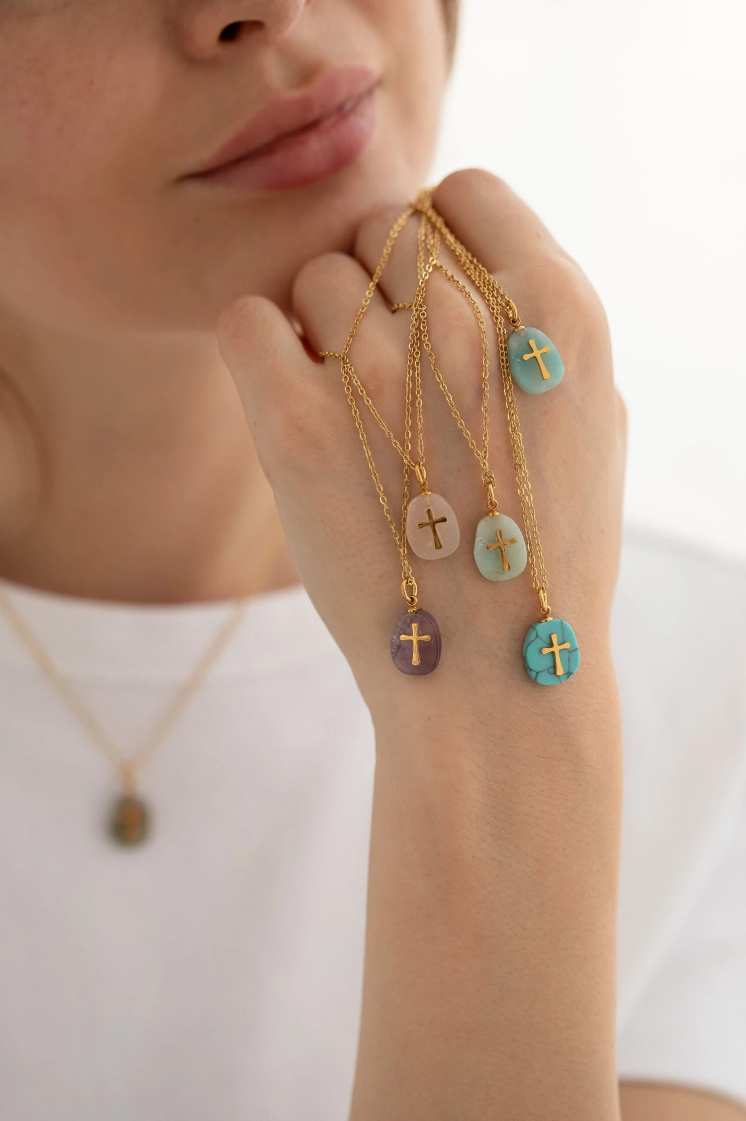 18K Gold Filled Cross Necklace, Christian Christmas Necklace, Crucifix Necklace, New Year Gift, Natural Stone Necklace, Colorful Necklace 3 18K Gold Filled Cross Necklace, Christian Christmas Necklace, Crucifix Necklace, New Year Gift, Natural Stone Necklace, Colorful Necklace