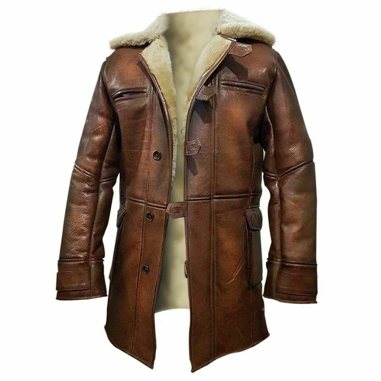 Handmade Winter Coat Brown Bane Coat Tom Hardy Shearling Jacket The Dark Knight Rises Sheepskin Leather Trench Coat Jacket Christmas 4 Handmade Winter Coat Brown Bane Coat Tom Hardy Shearling Jacket The Dark Knight Rises Sheepskin Leather Trench Coat Jacket Christmas - Image 2