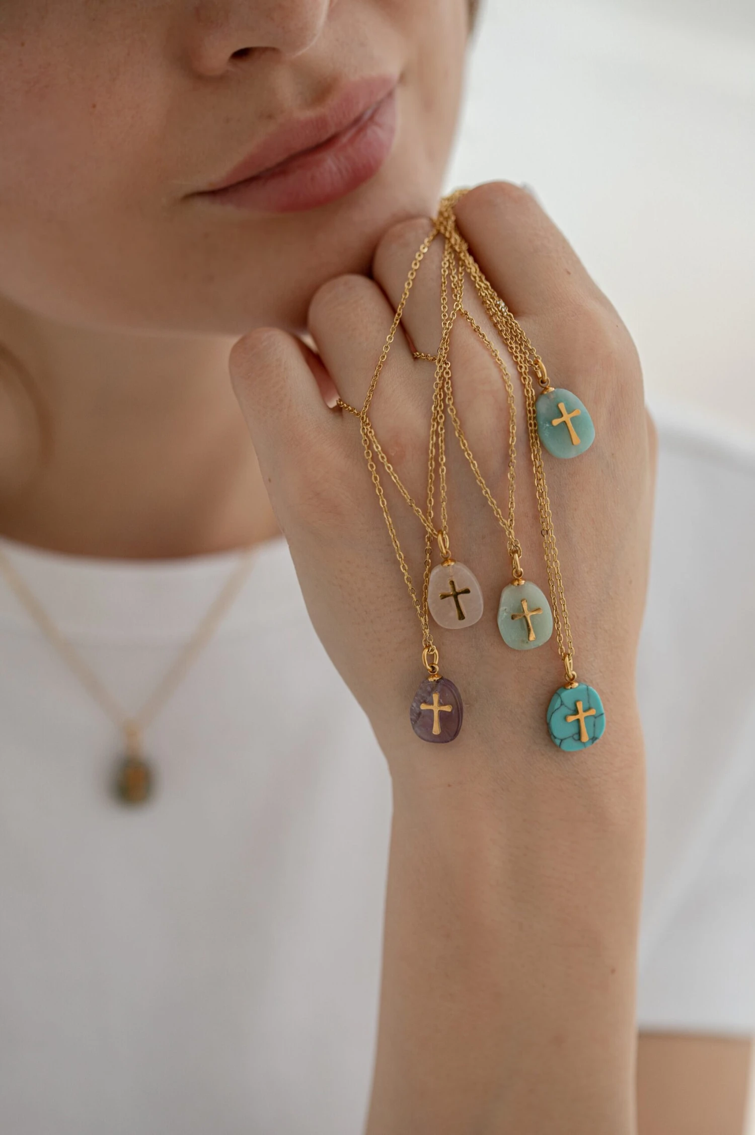 18K Gold Filled Cross Necklace, Christian Christmas Necklace, Crucifix Necklace, New Year Gift, Natural Stone Necklace, Colorful Necklace 8 18K Gold Filled Cross Necklace, Christian Christmas Necklace, Crucifix Necklace, New Year Gift, Natural Stone Necklace, Colorful Necklace - Image 6