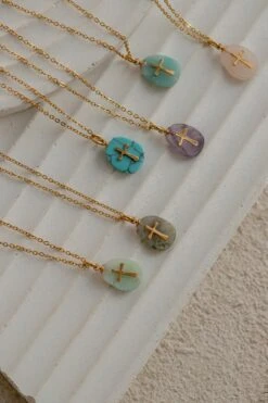 18K Gold Filled Cross Necklace, Christian Christmas Necklace, Crucifix Necklace, New Year Gift, Natural Stone Necklace, Colorful Necklace 18 18K Gold Filled Cross Necklace, Christian Christmas Necklace, Crucifix Necklace, New Year Gift, Natural Stone Necklace, Colorful Necklace -Jewellery Paradise il fullxfull.5086675575 ck8p
