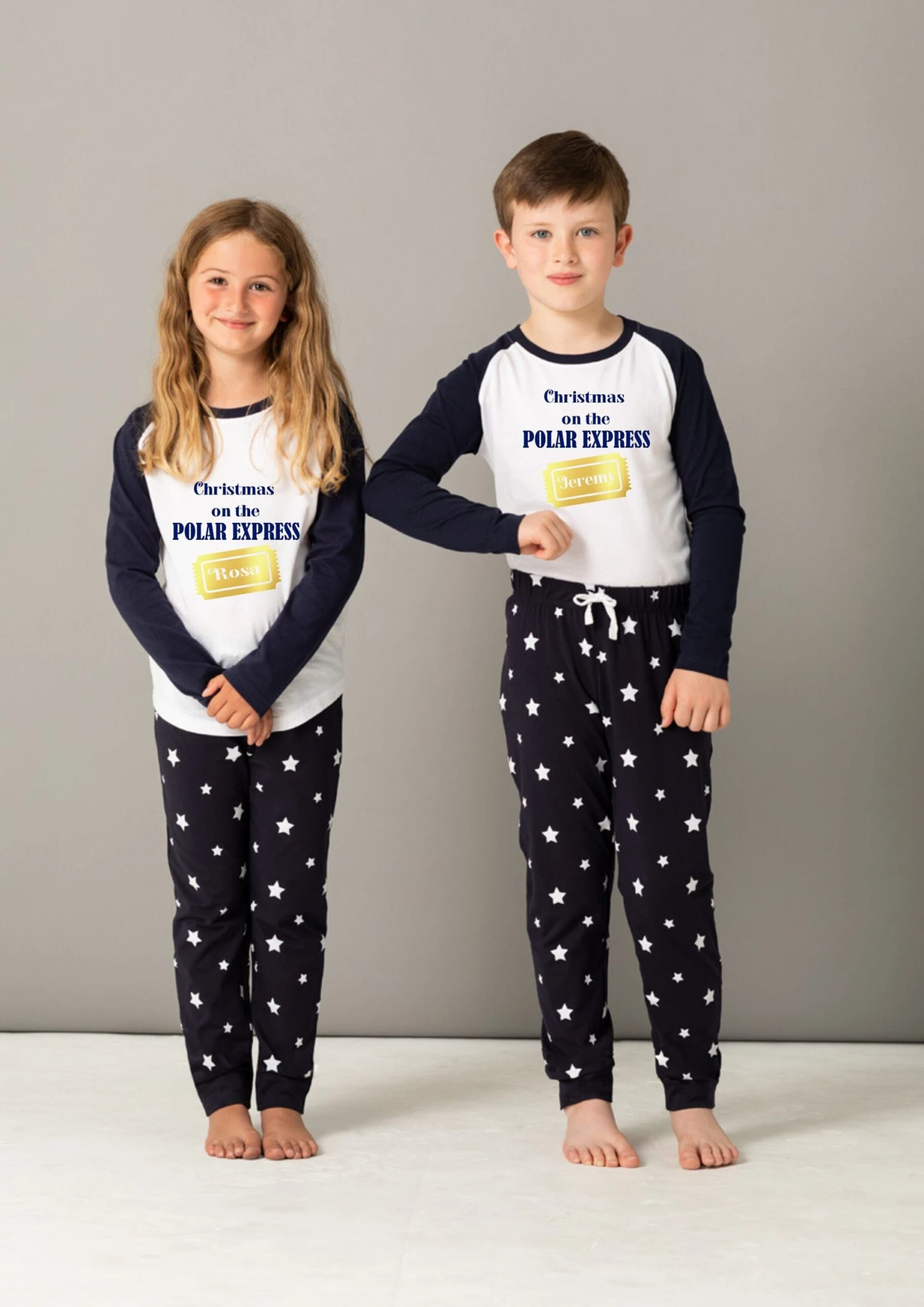 Personalised Family Matching Christmas Xmas Pjs Pyjamas Festive - Polar Express Design - Navy Stars, Long Sleeves, Your Name 3 Personalised Family Matching Christmas Xmas Pjs Pyjamas Festive - Polar Express Design - Navy Stars, Long Sleeves, Your Name
